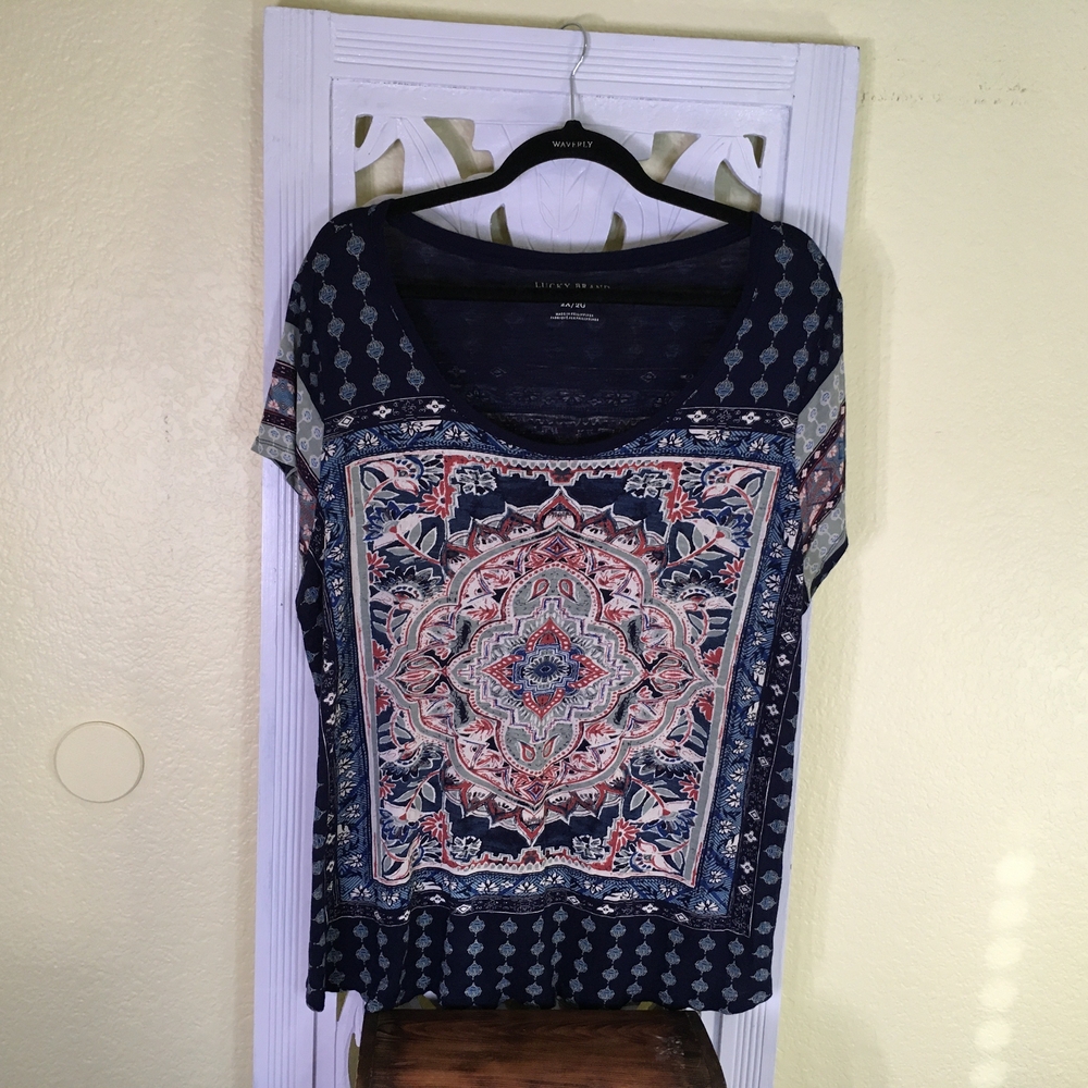 Lucky Brand Women's Navy Printed Top 2X